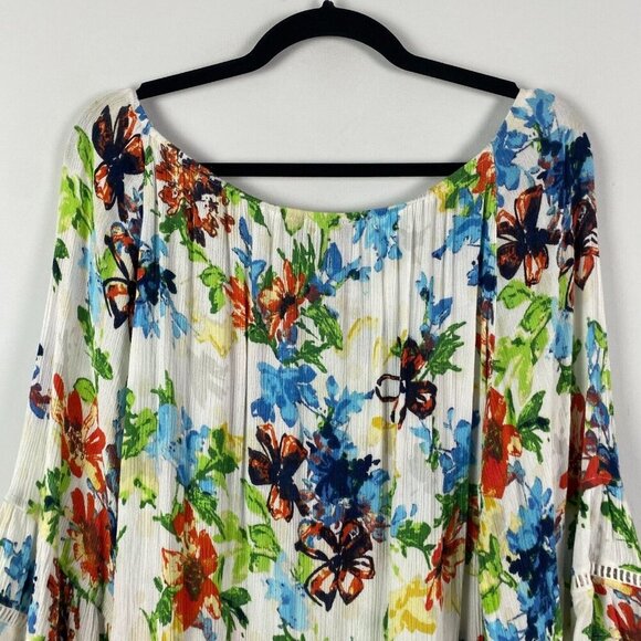 Ali Miles Peasant Top Womens Large Floral Tasseled Hem Boho Bell Sleeve - Picture 7 of 11